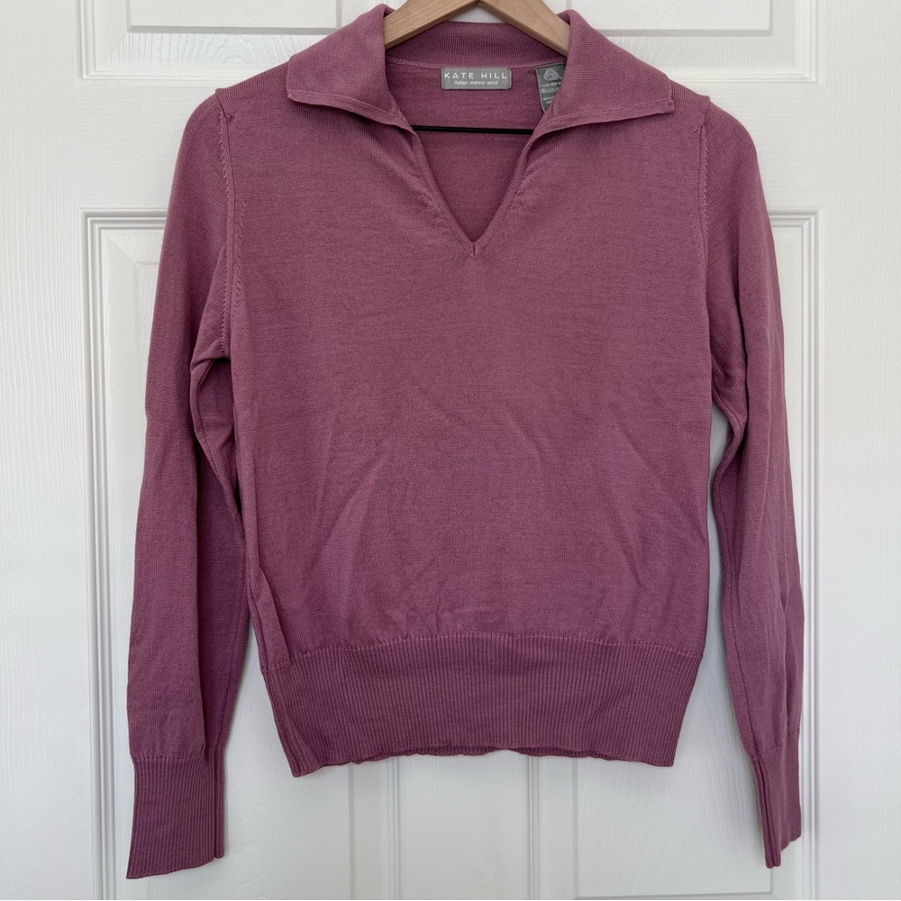 Kate Hill Italian‎ Merino Wool Collared Sweater Size Medium